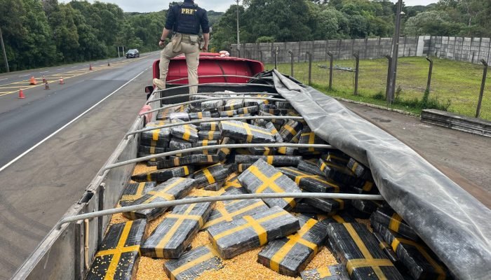 Droga estava junto com carga de milho em caminhão - Foto: PRF/Divulgação