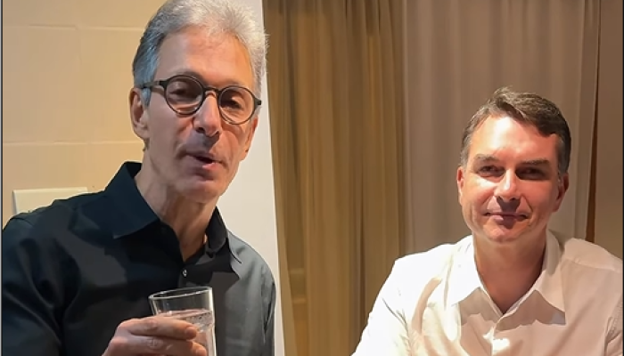 Romeu Zema e Flávio Bolsonaro em vídeo divulgado nas redes sociais. (Foto: Reprodução/Instagram)