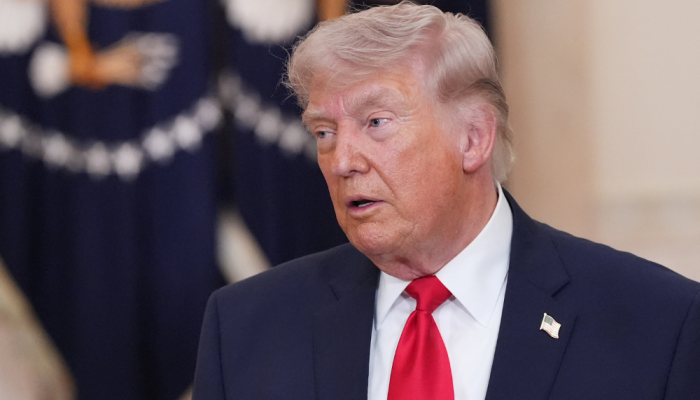 Presidente dos EUA, Donald Trump, durante discurso televisionado sobre o conflito no Oriente Méd...