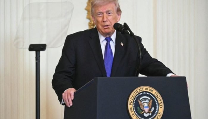 Presidente dos EUA, Donald Trump, discursa durante uma cerimônia de entrega da Medalha de Honra ...