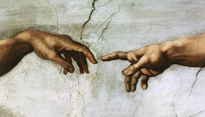 Detalhe de "A Criação de Adão" (1511), afresco de Michelangelo na Capela Sistina. A dignidade ...