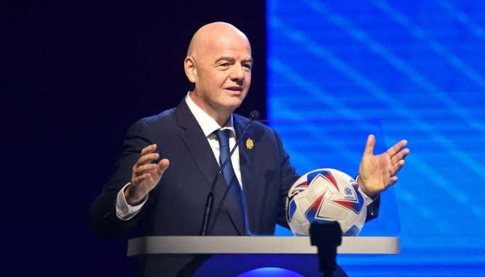 Gianni Infantino, presidente da Fifa, durante discurso NORBERTO DUARTE / AFP