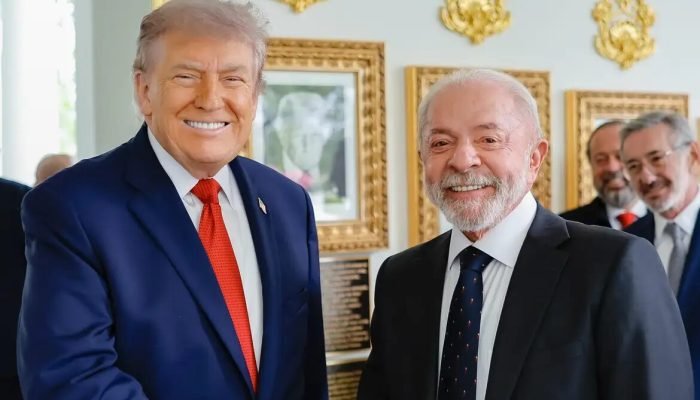 Lula e o Trump durante encontro nesta quinta na Casa Branca. (Foto: Ricardo Stuckert/PR)