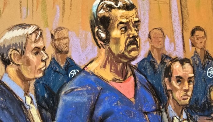 Ilustração divulgada pela Justiça dos EUA mostra Maduro em audiência em tribunal federal de N...