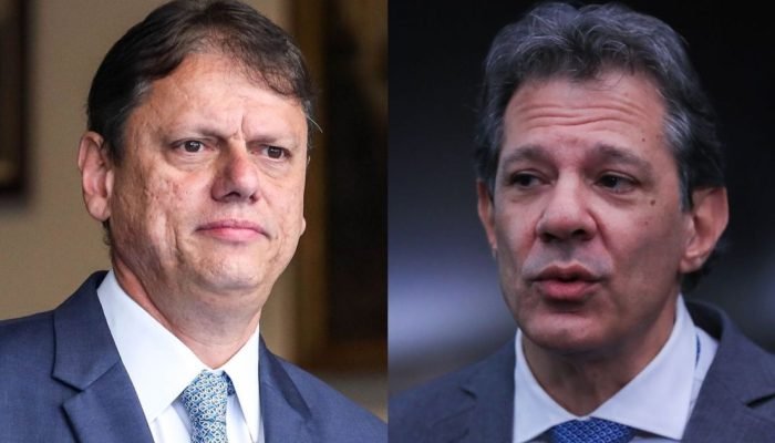 Candidato à reeleição ao governo de SP, Tarcísio de Freitas (Republicanos), e o postulante do...