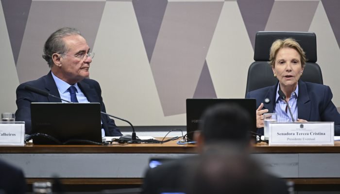 Renan Calheiros e Tereza Cristina durante a votação do projeto de renegociação de dívidas ru...